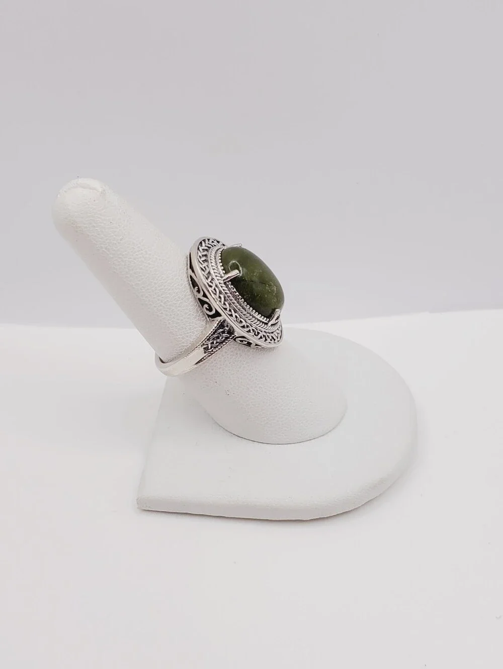7 Carat Connemara Green Marble 925 Sterling Silver Statement Ring